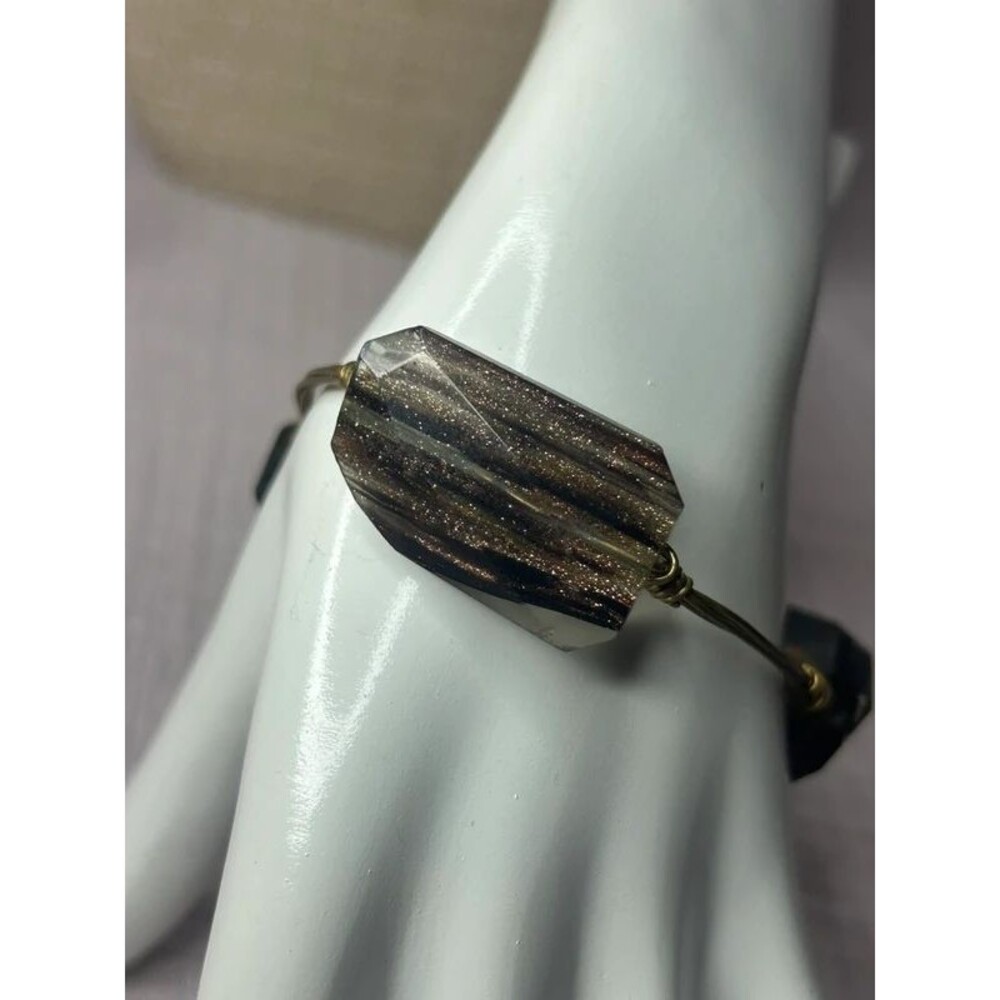 Artisan Wire Wrapped Bangle Bracelet Goldstone Style Faceted Beads